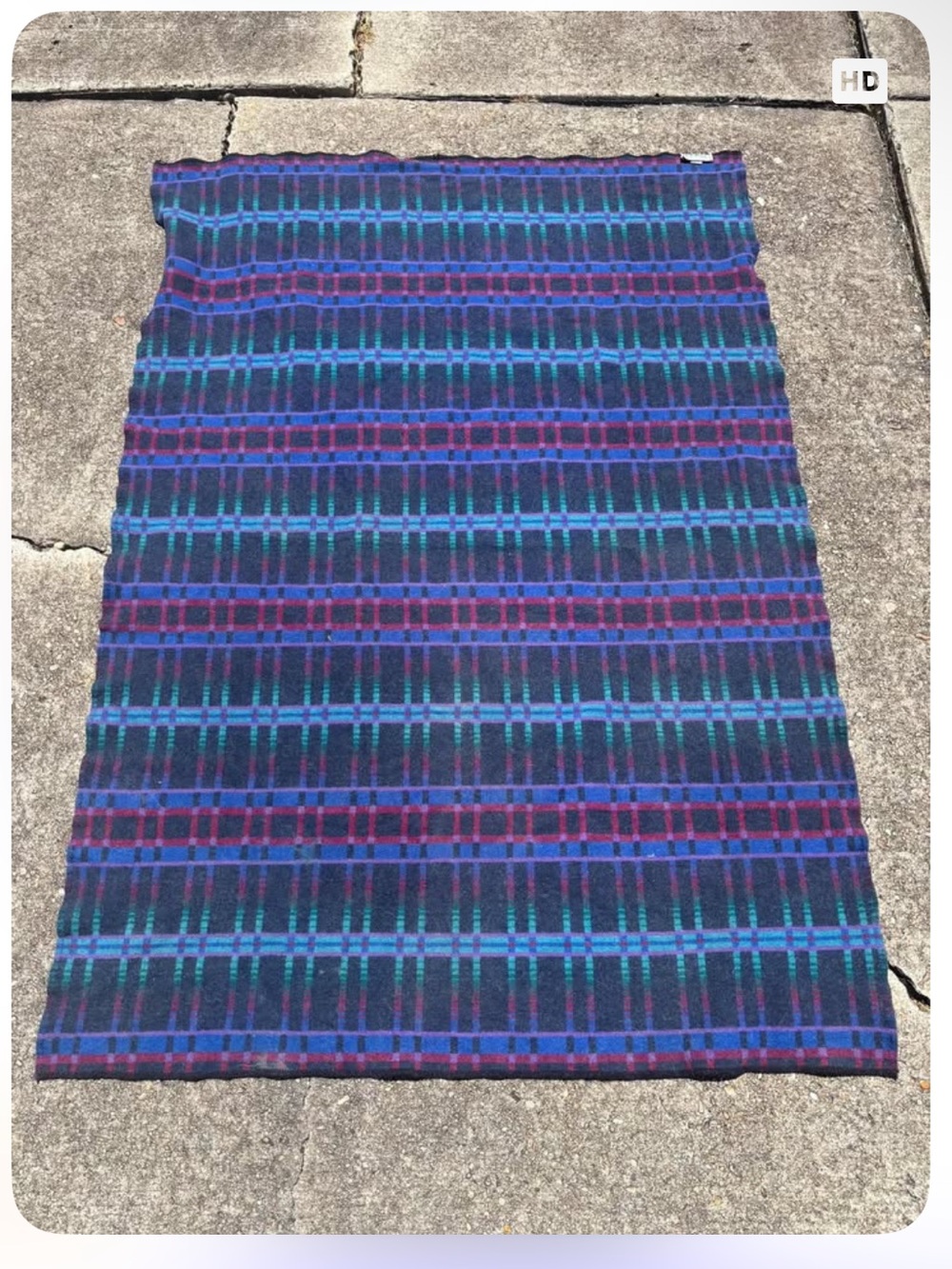 VTG 90’s LL Bean Cobalt Multi Wool, Double Sided Throw, 60x84, Heavy, EUC